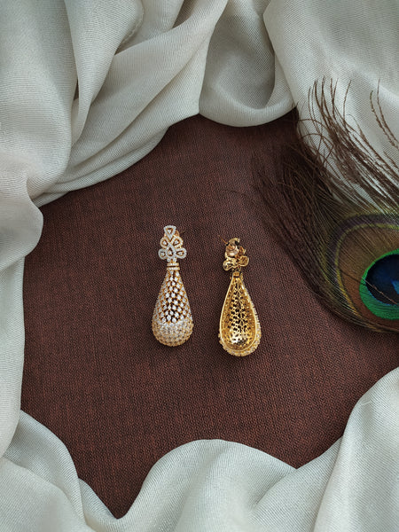 Zircon Designer Dangling Earrings – Gold Silver (Rhodium) Finish  Multiple Color Options