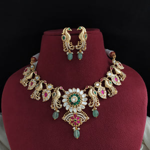 Kundan Necklace Set with Dual Peacock Design – Crafted in Moissanite & Jadau Kundan Stones