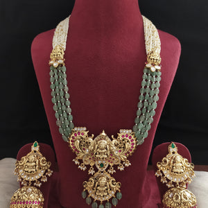 Lakshmi Pendant Kundan Fusion Mala Set with Moissanite & Strawberry Mint Beads