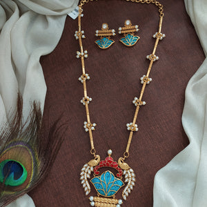 designer mala set crafted with natural stones and kundan stones available in three different color combinatione