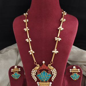 designer mala set crafted with natural stones and kundan stones available in three different color combinatione