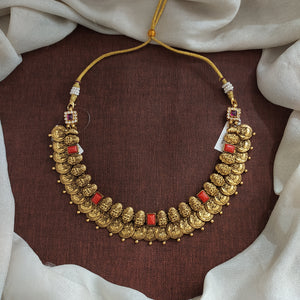 Traditional South Indian Pure Silver Kasumalai Necklace – Antique Temple Design with Coral Stones