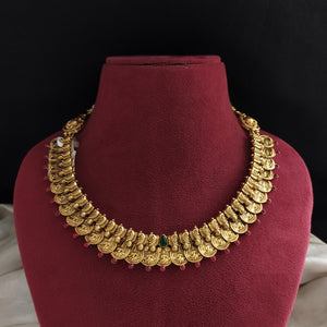 92.5 Pure Silver Kasumalai Necklace – Traditional Temple Design with Ruby & Green Stones