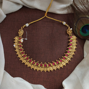 Traditional South Indian Pure Silver Kasumalai Necklace – Ruby Stone Antique Temple Design