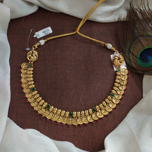92.5 Pure Silver Traditional Antique Kaasu Maalai Necklace with Ruby Stones