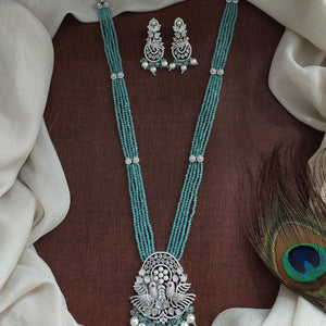 CZ Beads Zircon Long Mala Set with Peacock Pendant – 6 Stunning Color Options