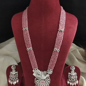 CZ Beads Zircon Long Mala Set with Peacock Pendant – Available in 4 Vibrant Colors