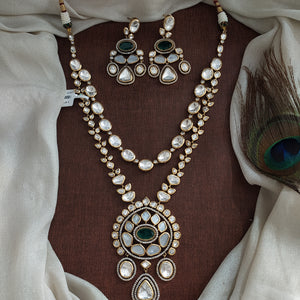 Polki Kundan Layered Long Necklace Set with Pendant – Available in Green, Ruby, Mint & Baby Pink