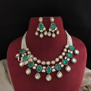 Victorian Polki Kundan Choker Necklace Set – Mint & Ruby
