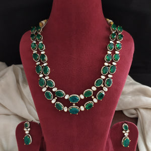 Victorian Polki Kundan Double Layered Set with Moissanite Stones – Mint, Ruby & Green