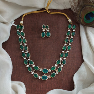 Victorian Polki Kundan Double Layered Set with Moissanite Stones – Mint, Ruby & Green