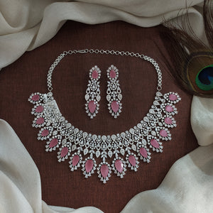 Elegant Pastel Zircon Reception Jewelry Set – Pink, Green & Violet with Matching Earrings