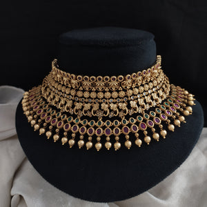 Antique Non-Idol Choker Set | Kemp & Green Stones | Matching Jhumka
