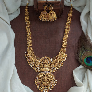 Antique Nakshi Work Lakshmi Statement Long Haram Set