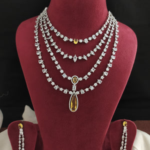 Rhodium Plated Multi Layer Zircon Necklace Set