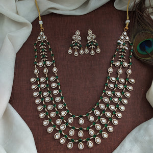 Graceful Green and White Stones Triple Layer Victorian Necklace Set