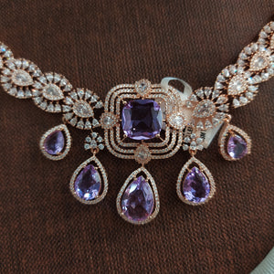 Rose-Gold Short Necklace Set with Zircon/AD Stones