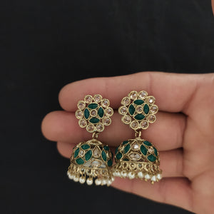 Embrace Cultural Grandeur Of Uncut Polki Stone Mehandi Jhumki