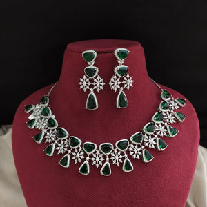 Exquisite Zircon Choker Necklace Set in Rhodium Finish - Available in Green, Baby Pink, Violet, and Blue