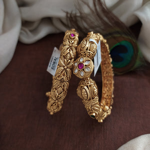 Gold Finish Intricate Kada Bangles with Kundan Detailing – Sizes 2.4, 2.6, 2.8