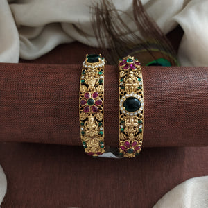 Antique Nakshi Lakshmi Broad Bridal Bangles – Kemp & Green Stones | Sizes: 2.4, 2.6, 2.8