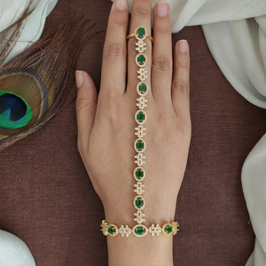 AD Stone Hathphool (Palm Bracelet) – Adjustable Hand Harness in Gold & Rhodium Finish