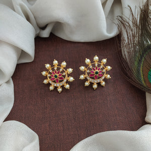 Pearl-Studded Gold-Plated Jadau Kundan Studs