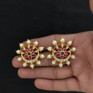 Pearl-Studded Gold-Plated Jadau Kundan Studs