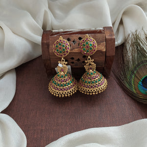 Antique Kemp Stone Jhumka with Golden Hangings