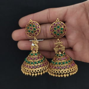 Antique Kemp Stone Jhumka with Golden Hangings