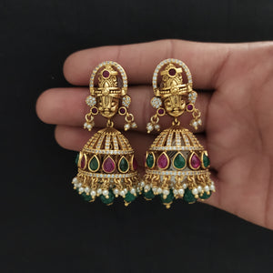Antique Balaji Studded Jhumki – Divine Elegance
