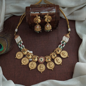 Antique Peacock Kasumalai Necklace Set – Timeless Temple Elegance