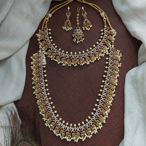 Budget-Friendly Guttupusalu Semi-Bridal Set with Kemp & Zircon Stones