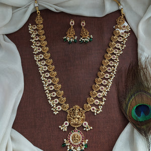 Antique Lakshmi Long Haram Set – Peacock & Mango Design
