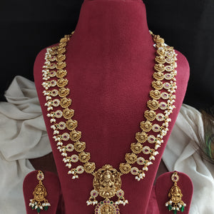 Antique Lakshmi Long Haram Set – Peacock & Mango Design