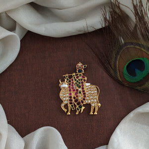 Divine Krishna with Cow Kundan Pendant