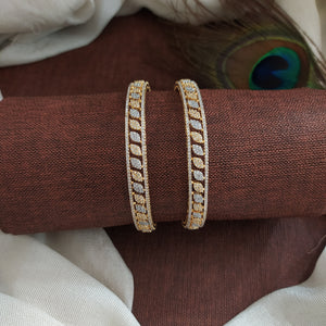 Dazzling Full White Zircon Bangles – A Diamond Replica in Two-Tone Finish! ✨💎