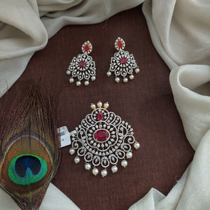 Diamond Finish Zircon Pendant Set with Pearl Drops | Evergreen Colors