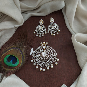 Diamond Finish Zircon Pendant Set with Pearl Drops | Evergreen Colors