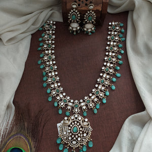 Bridal Victorian long haram set with moissanite stones available in five different colors Pastel mint, Ruby, Violet, green, and white