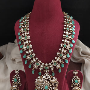 Bridal Victorian long haram set with moissanite stones available in five different colors Pastel mint, Ruby, Violet, green, and white