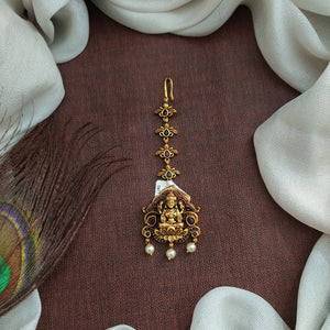 Festive Hair Accessories: Antique Lakshmi Tikka with Pearl Drops