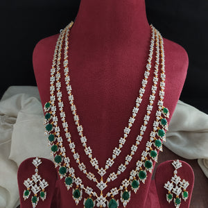 Zircon Layered Long Haram Set in Diamond and Rhodium Finishes