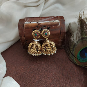 Antique Designer Lakshmi Jhumki with Pearl Drops