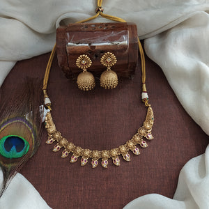 Antique Kemp Mango Design Necklace Set with Matching Jhumki