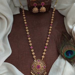 Antique Floral Design Jadau Kundan Mala Set with Jhumki