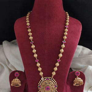 Antique Floral Design Jadau Kundan Mala Set with Jhumki