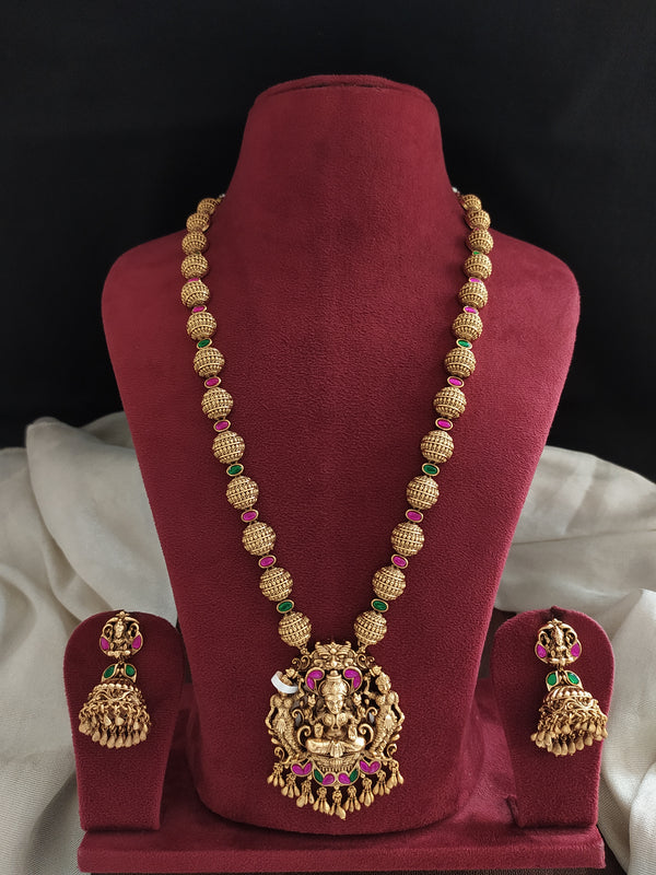 Antique Half-Circle Golden Balls Mala Set with Lakshmi Pendant and