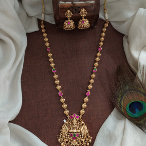 Antique Lakshmi Pendant Mala Set with Dual Peacock Design