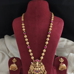 Antique Lakshmi Pendant Mala Set with Dual Peacock Design